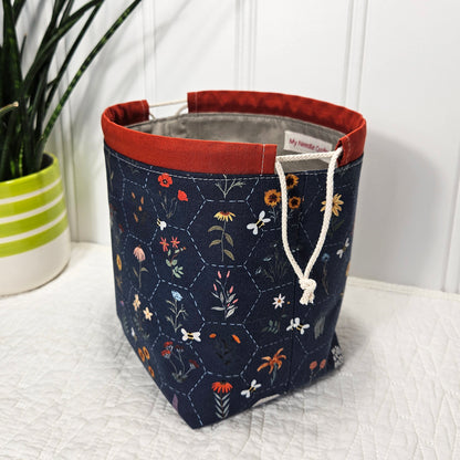 Hexi Wildflower print Project Bag for two at a time sock knitting