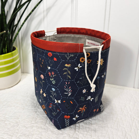 Hexi Wildflower print Project Bag for two at a time sock knitting