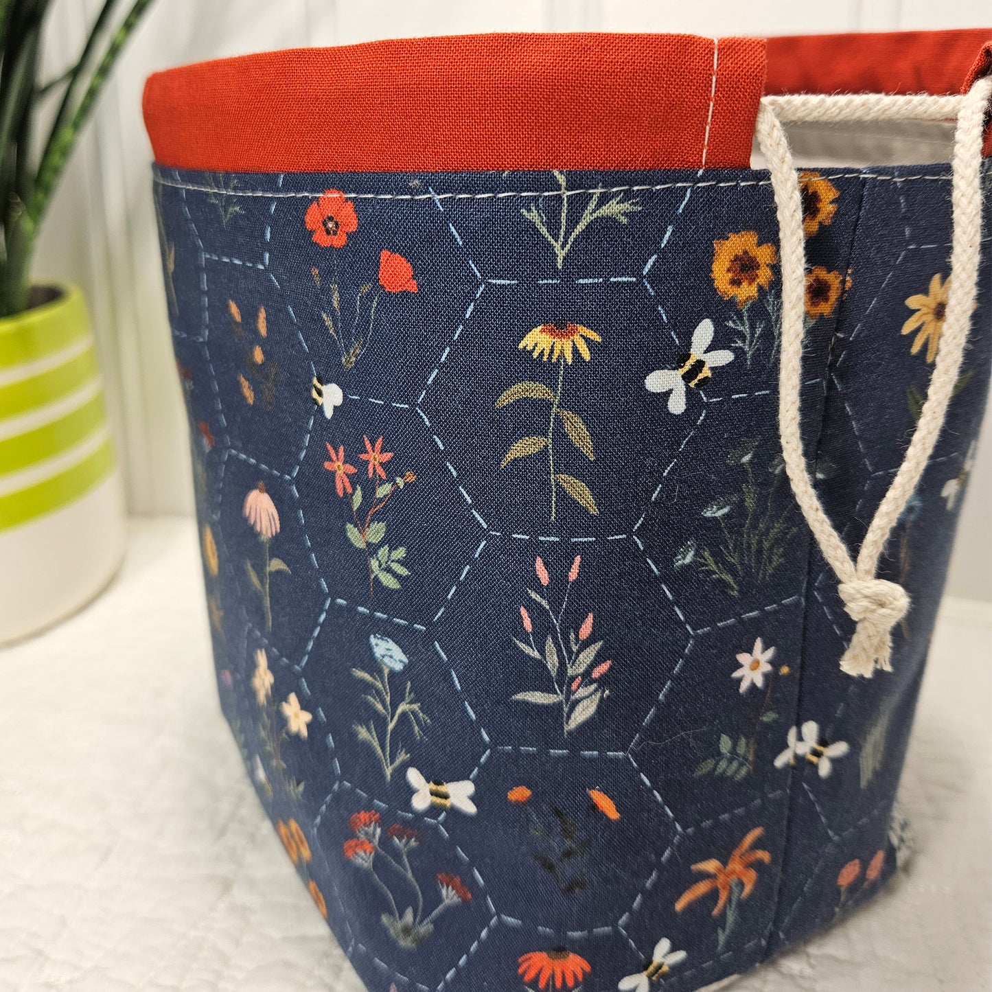 Hexi Wildflower print Project Bag for two at a time sock knitting