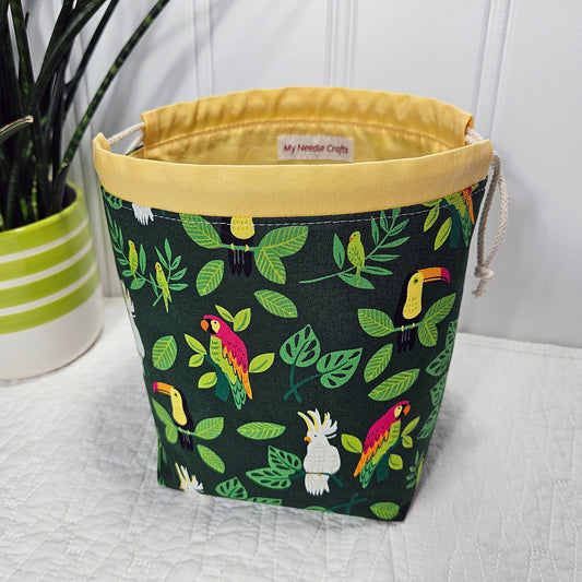 Parrots print Project Bag for Two at a Time Sock Knitting