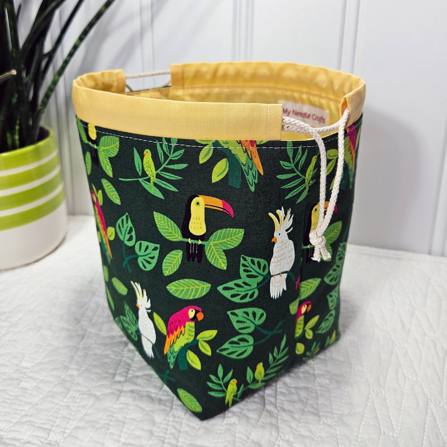 Parrots print Project Bag for Two at a Time Sock Knitting