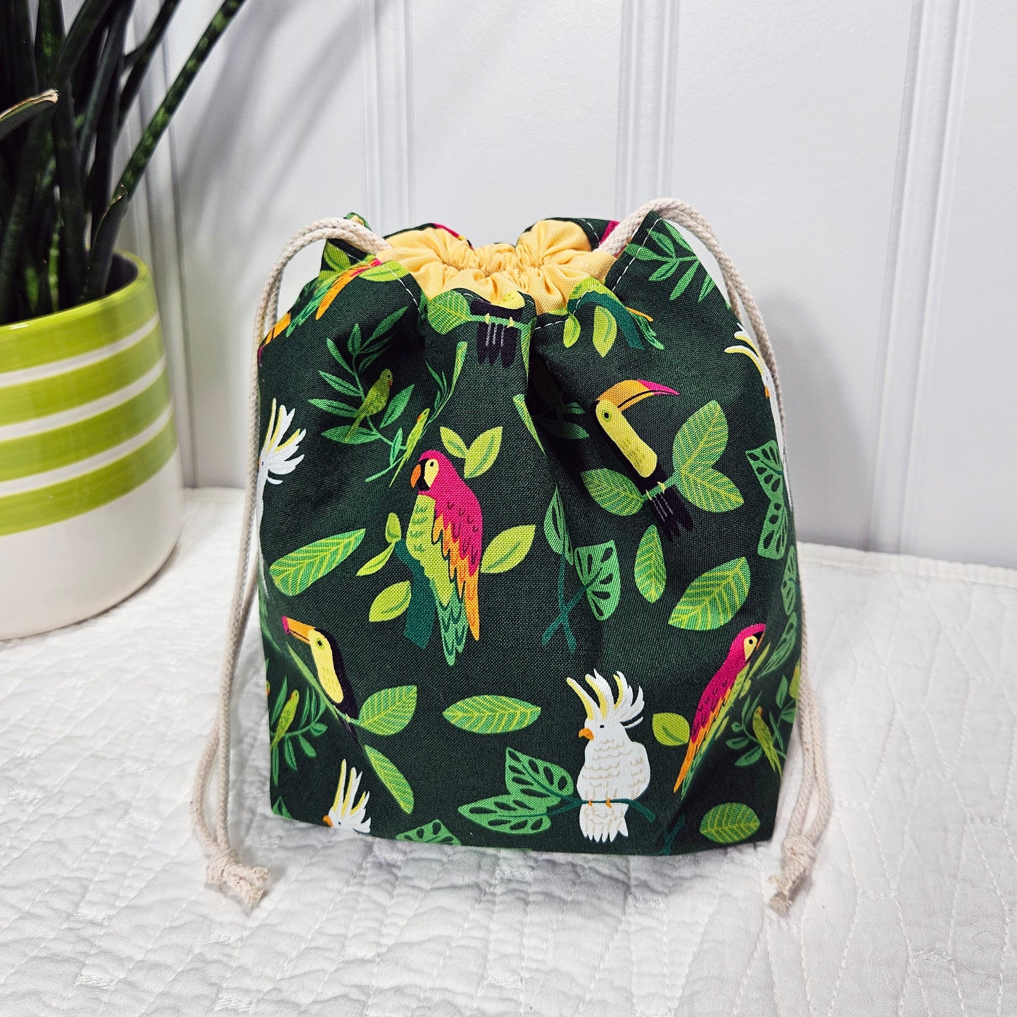 Parrots print Project Bag for Two at a Time Sock Knitting