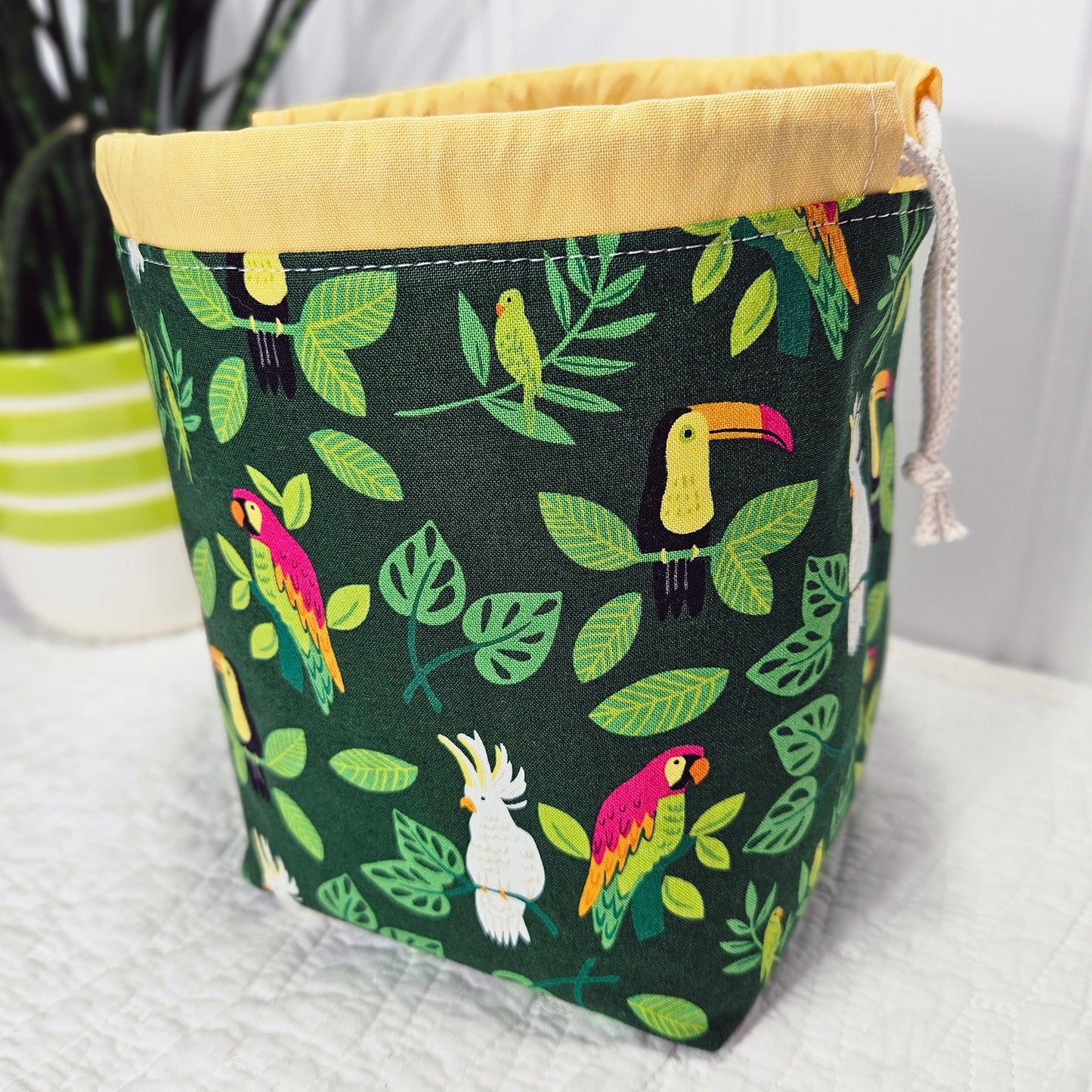 Parrots print Project Bag for Two at a Time Sock Knitting