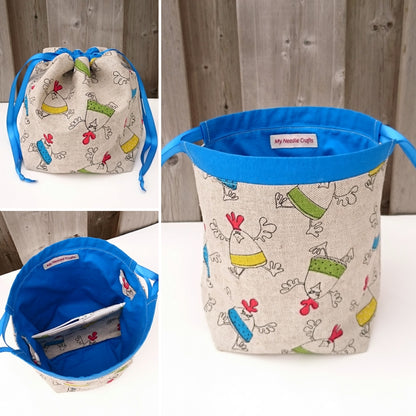 Chicken Print Divided Sock Size Knitting Bag