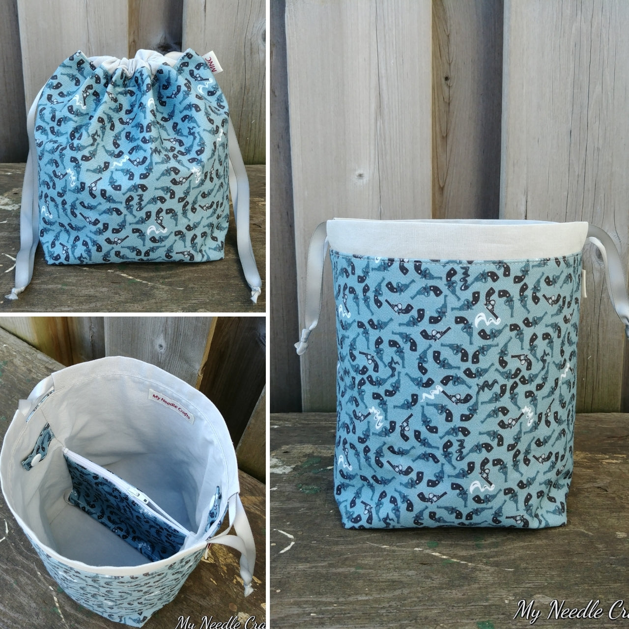 Smokin' Pistols Print Divided Sock Size Knitting Bag