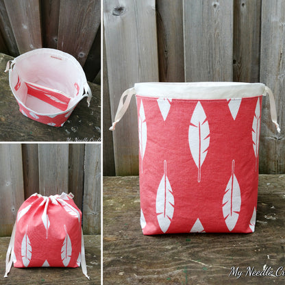 Feathers on Coral Print Divided Shawl Size Bag
