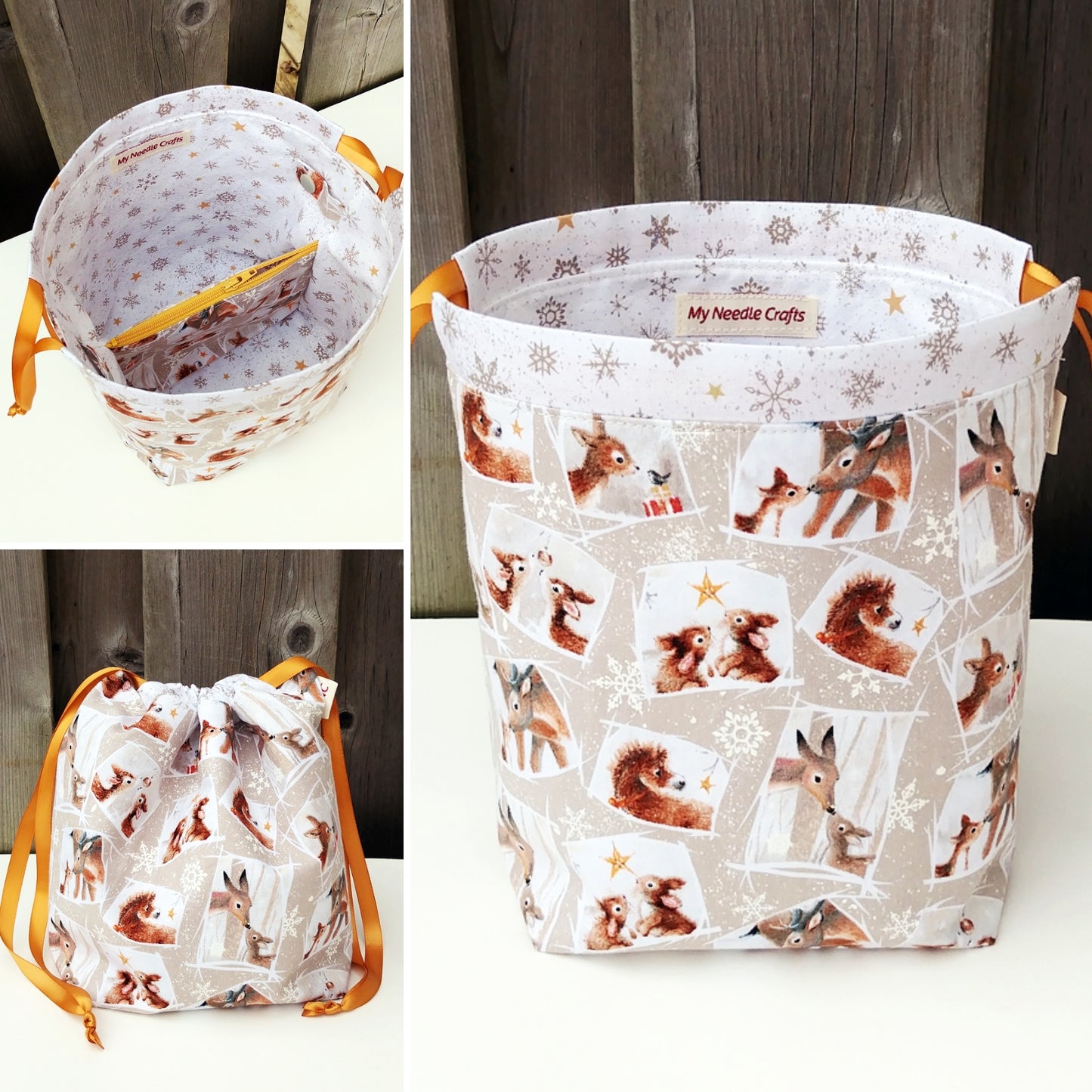Holiday Animals Print Knitting Divided Sock Size Knitting Bag