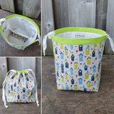 bird house print linen divided sock knitting bag
