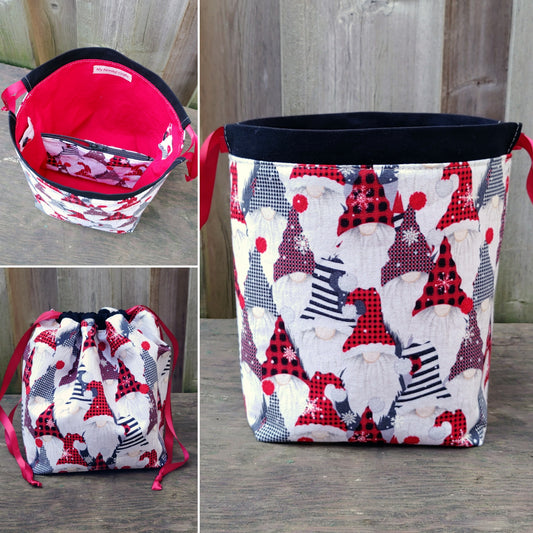 Holiday Gnome Print Divided Sock Size Knitting Bag