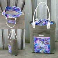 Large Project Tote in Sage and Purple Sprigs print
