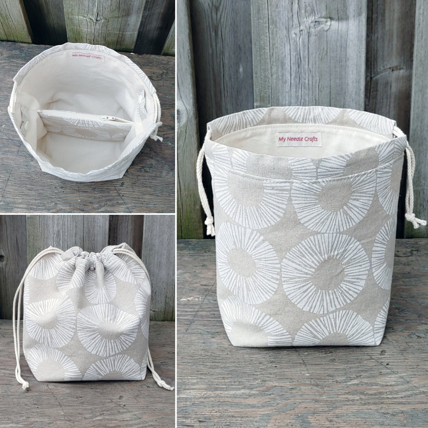 White Circles Print Divided Sock Size Knitting Bag