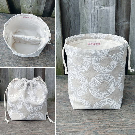 White Circles Print Divided Sock Size Knitting Bag