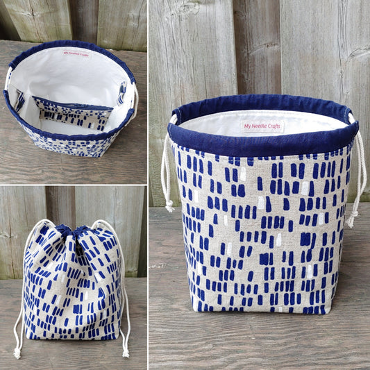 Blue Dashes Print Divided Sock Size Knitting Bag