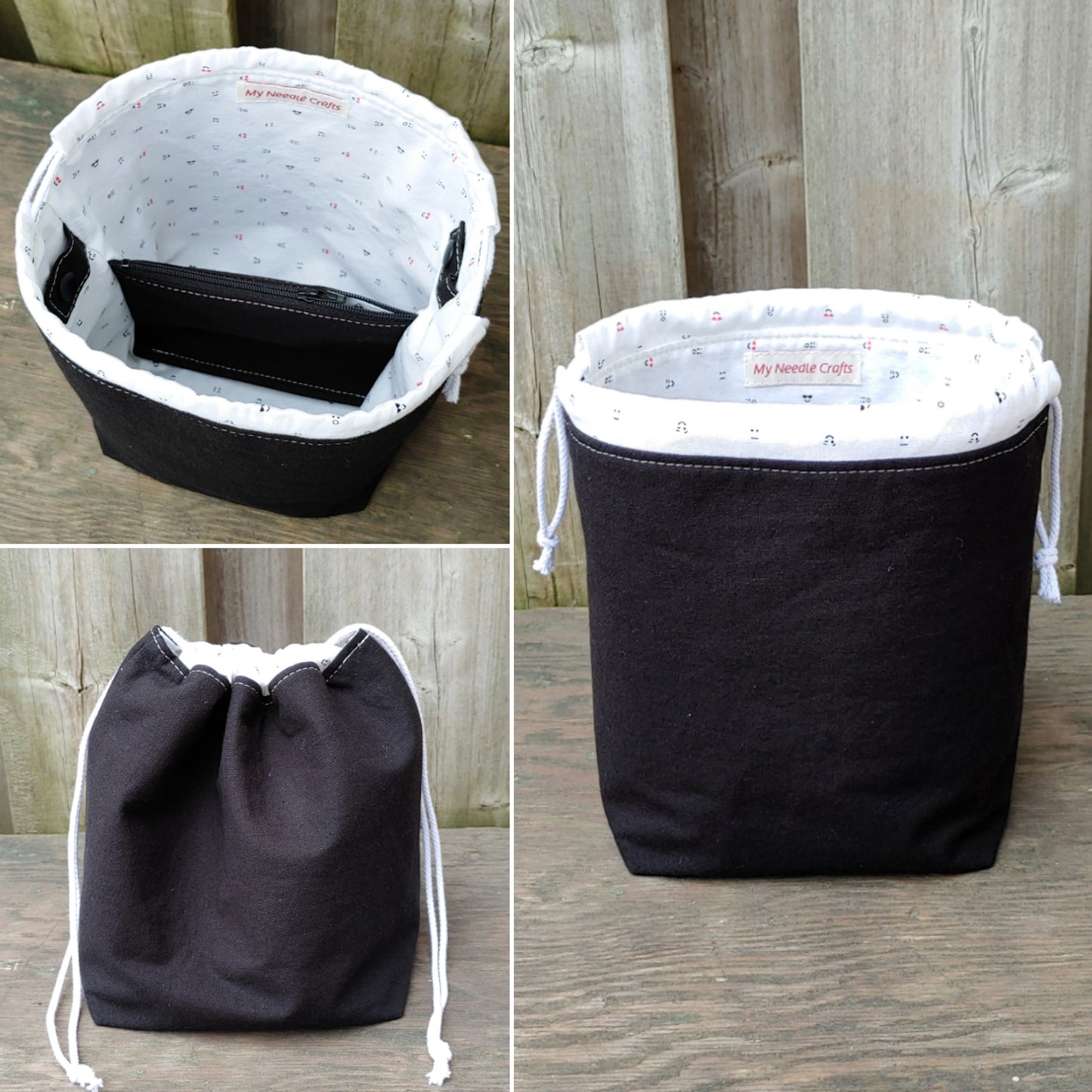 Black Emoji Print Divided Sock Size Knitting Bag