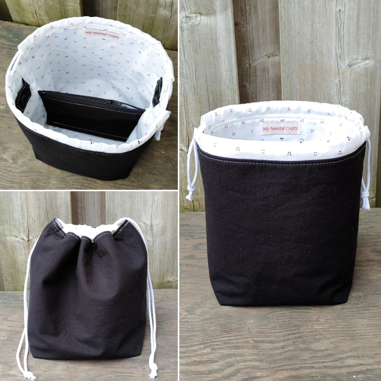 Black Emoji Print Divided Sock Size Knitting Bag