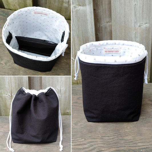 Black Emoji Print Divided Sock Size Knitting Bag