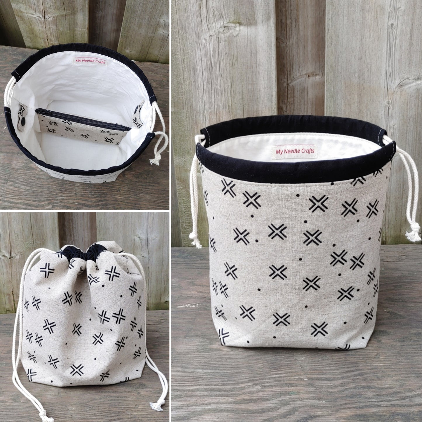 Black Crosses Print Divided Sock Size Knitting Bag