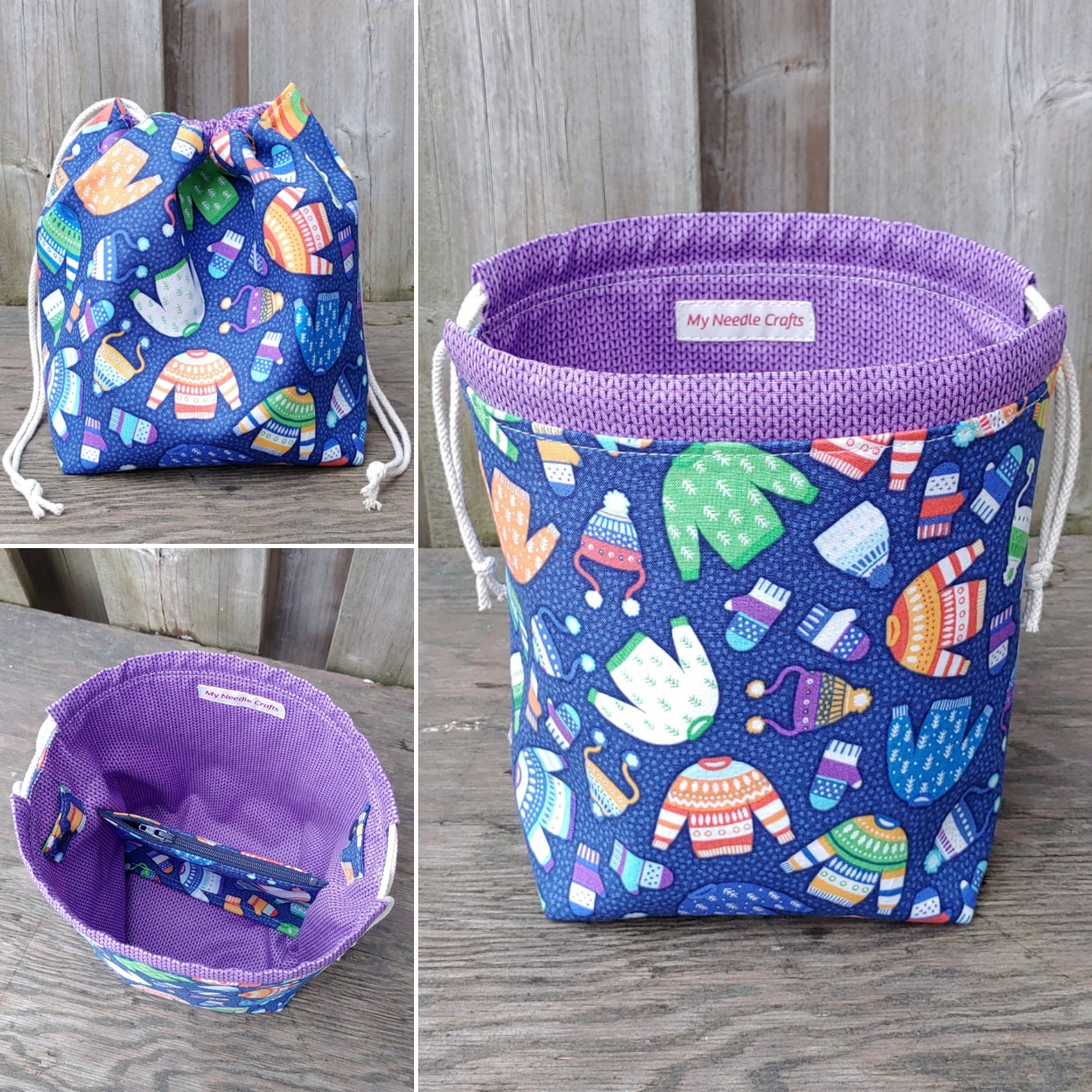 Sweater Weather Print Divided Sock Size Knitting Bag