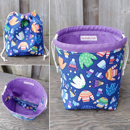 Sweater Weather Print Divided Sock Size Knitting Bag