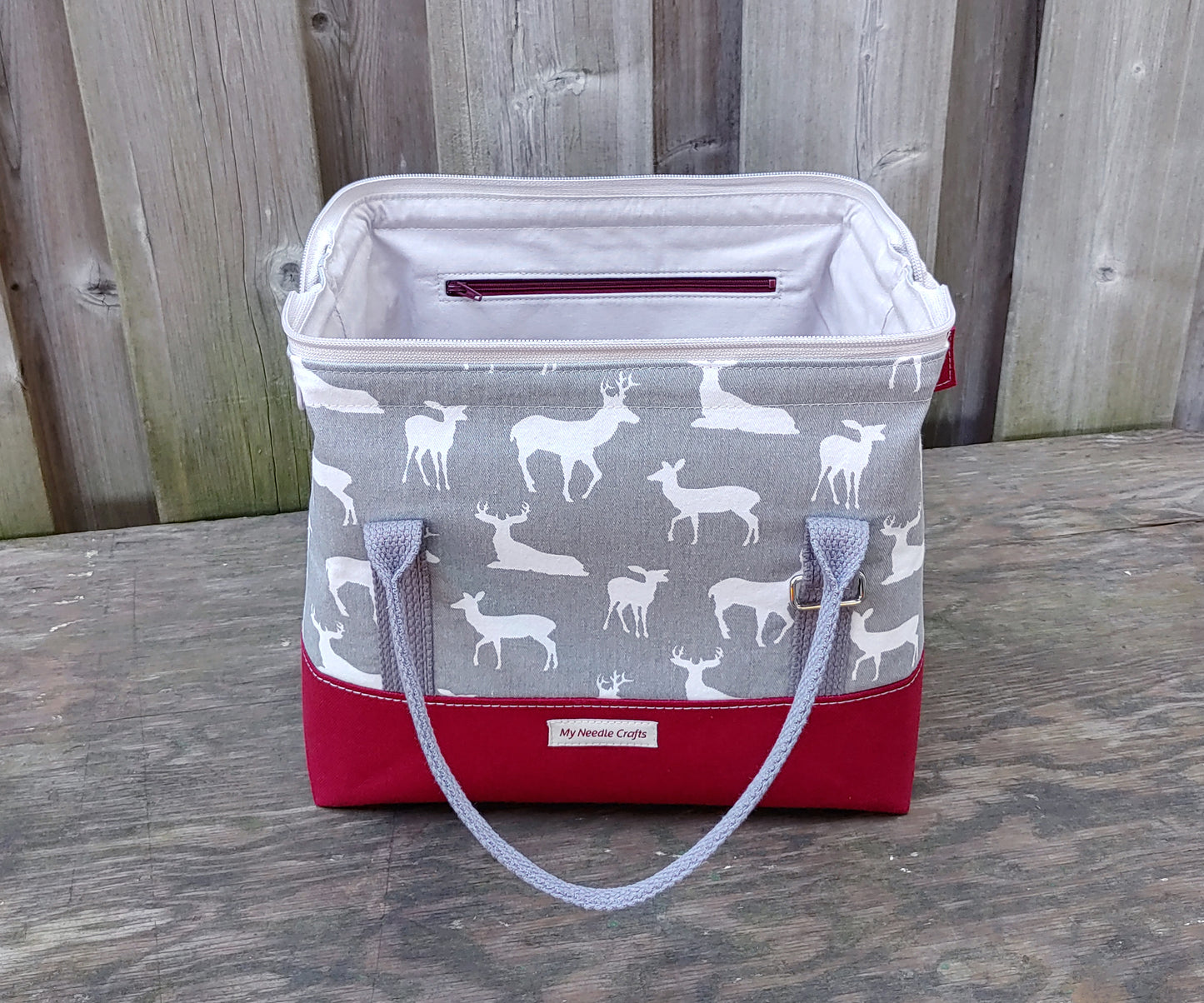 Grey Deer print Knit Night Project Bag