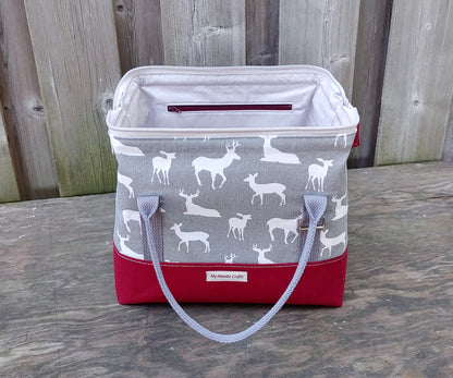 Grey Deer print Knit Night Project Bag