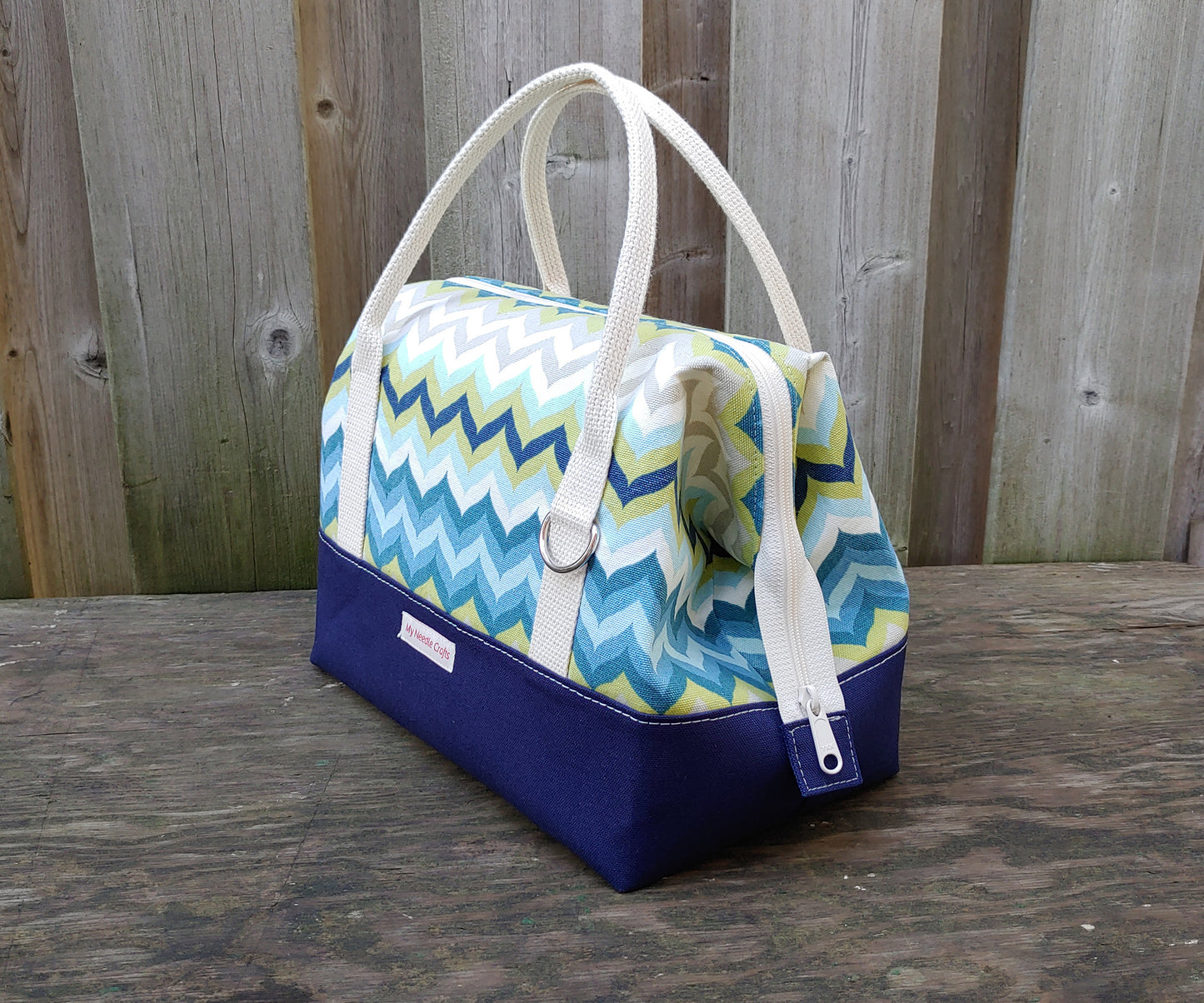 Navy and Chevron print Knit Night Bag