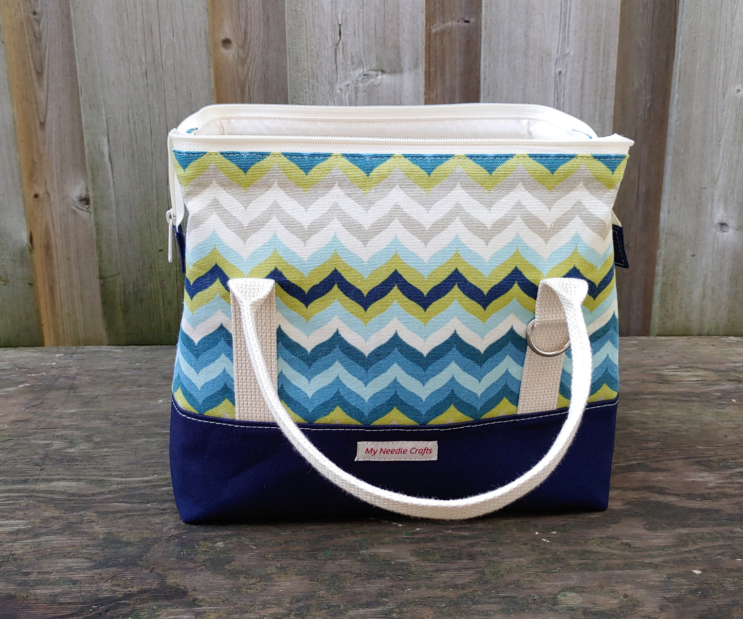 Navy and Chevron print Knit Night Bag