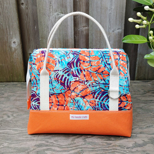 Orange and Blue Leafy print Batik Knit Night Bag