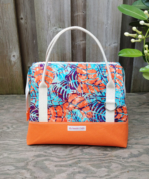 Orange and Blue Leafy print Batik Knit Night Bag