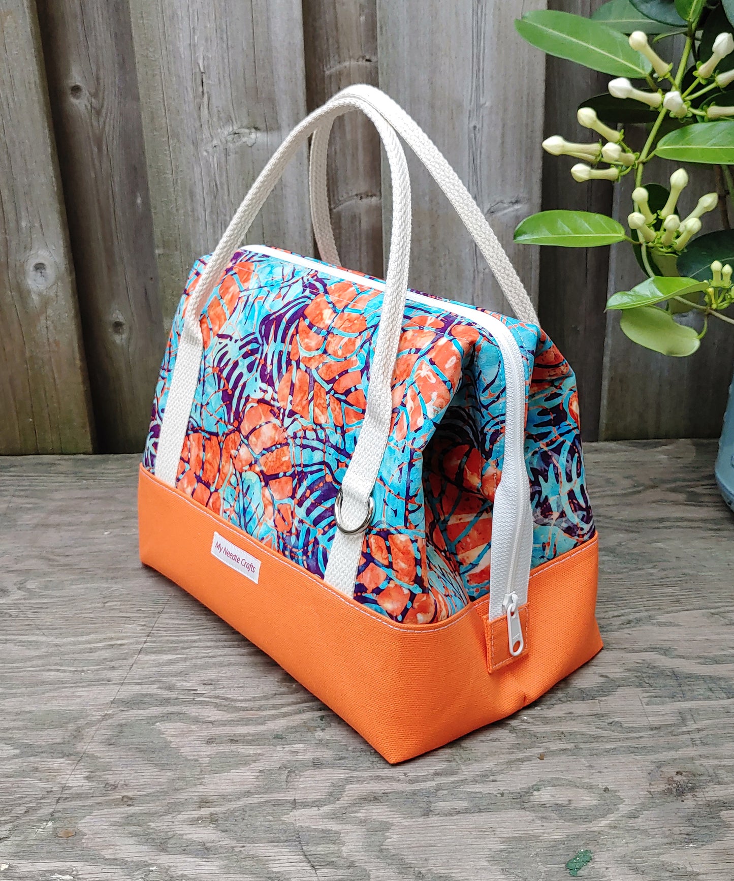 Orange and Blue Leafy Batik print Knit Night Project Bag