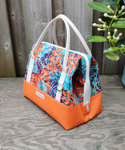Orange and Blue Leafy Batik print Knit Night Project Bag