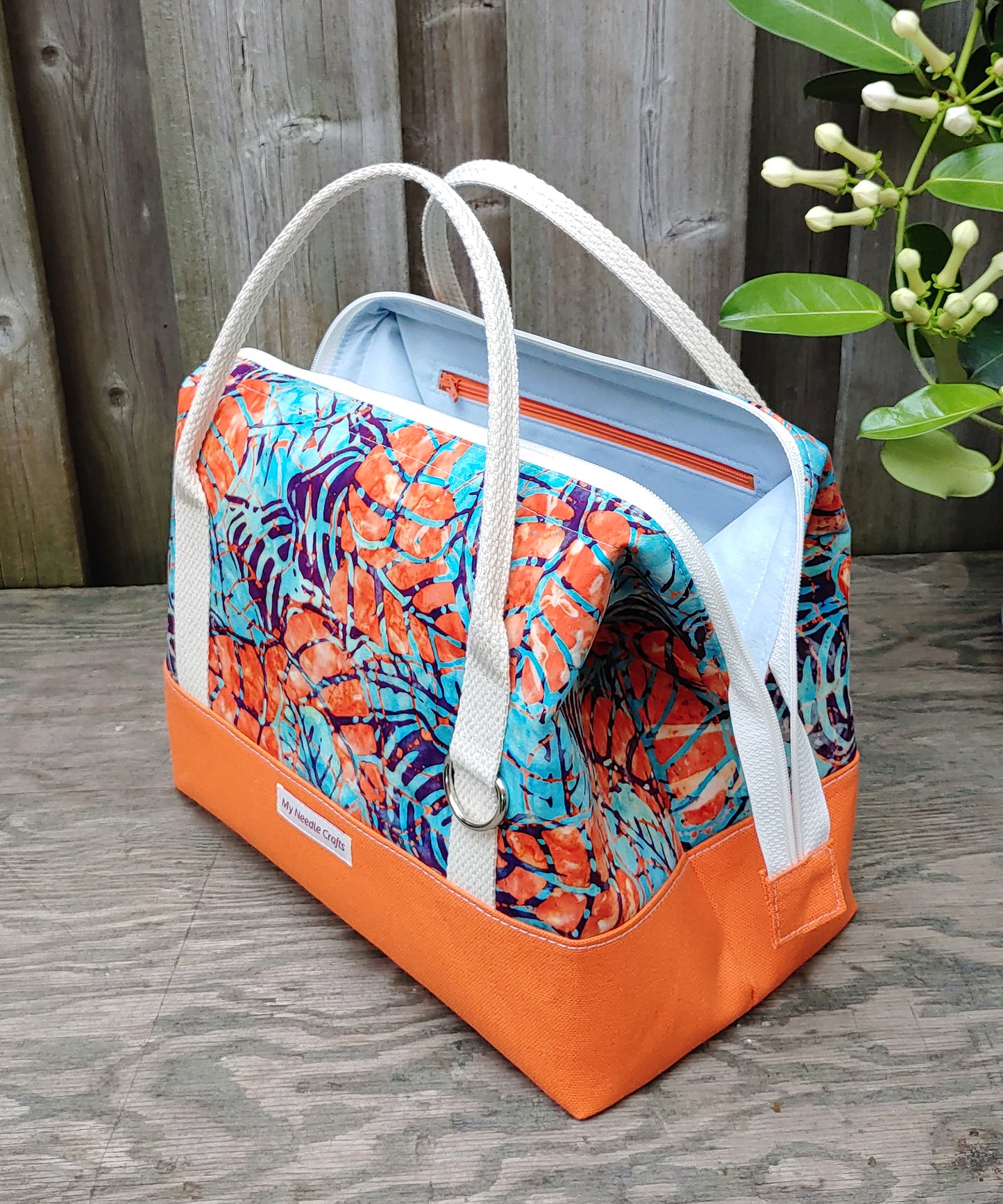 Orange and Blue Leafy Batik print Knit Night Project Bag