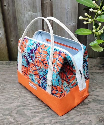 Orange and Blue Leafy Batik print Knit Night Project Bag
