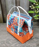 Orange and Blue Leafy Batik print Knit Night Bag