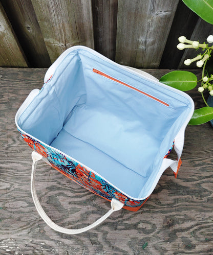 Orange and Blue Leafy Batik print Knit Night Project Bag