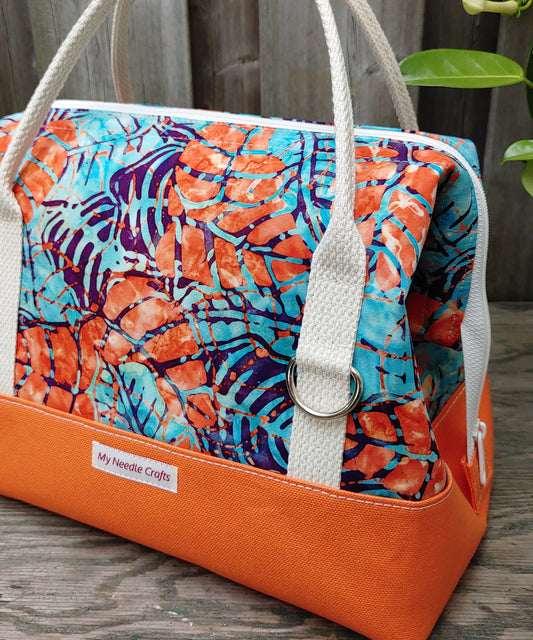 Orange and Blue Leafy Batik print Knit Night Project Bag
