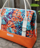 Orange and Blue Leafy Batik print Knit Night Bag