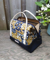 Navy and Gold Floral Batik print Knit Night Bag