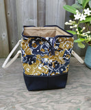 Navy and Gold Floral Batik print Knit Night Bag