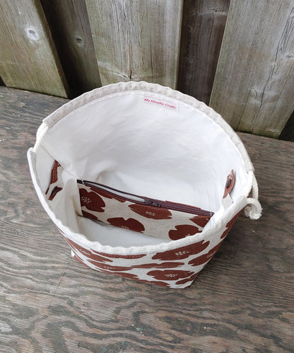 Rust Flower Print Divided Shawl Size Bag