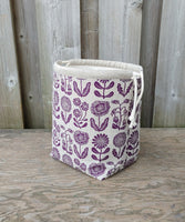 Purple Flower Print Linen Divided Shawl Size Bag