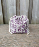 Purple Flower Print Linen Divided Shawl Size Bag