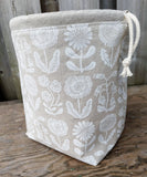 White Flower Print Linen Divided Shawl Size Bag