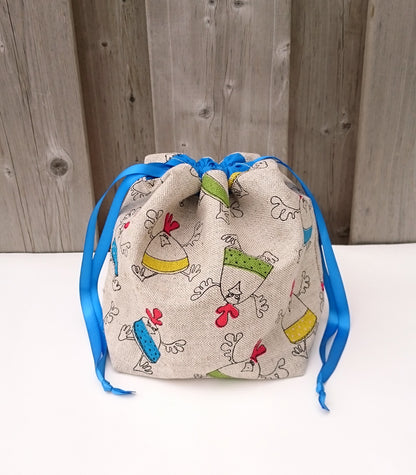 Chicken Print Divided Sock Size Knitting Bag