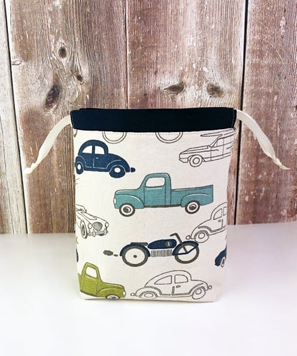 Vintage Car Print Divided Sock Size Knitting Bag