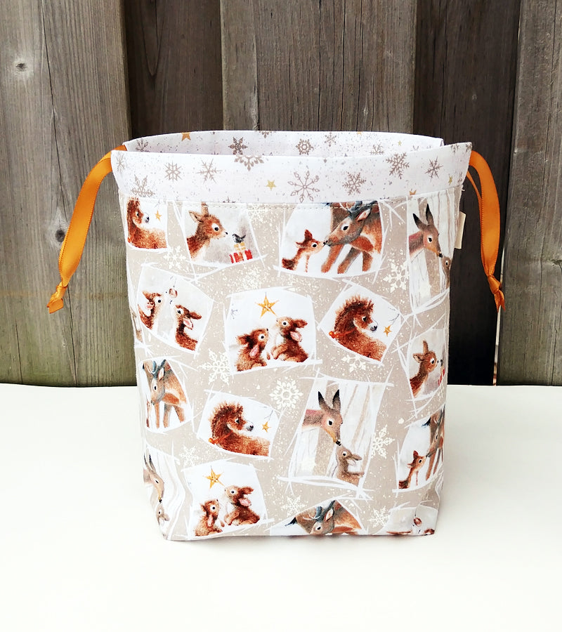 Holiday Animals Print Knitting Divided Sock Size Knitting Bag