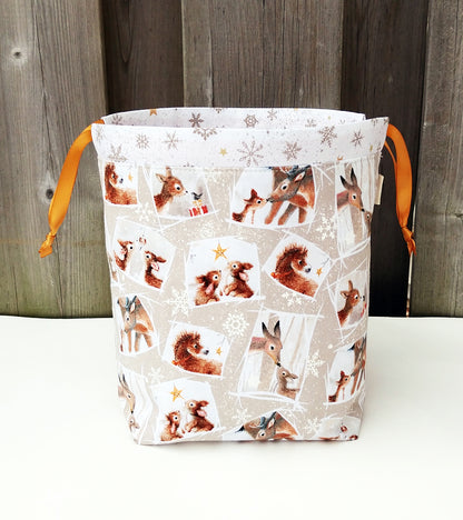 Holiday Animals Print Knitting Divided Sock Size Knitting Bag