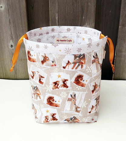 Holiday Animals Print Knitting Divided Sock Size Knitting Bag