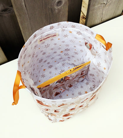 Holiday Animals Print Knitting Divided Sock Size Knitting Bag