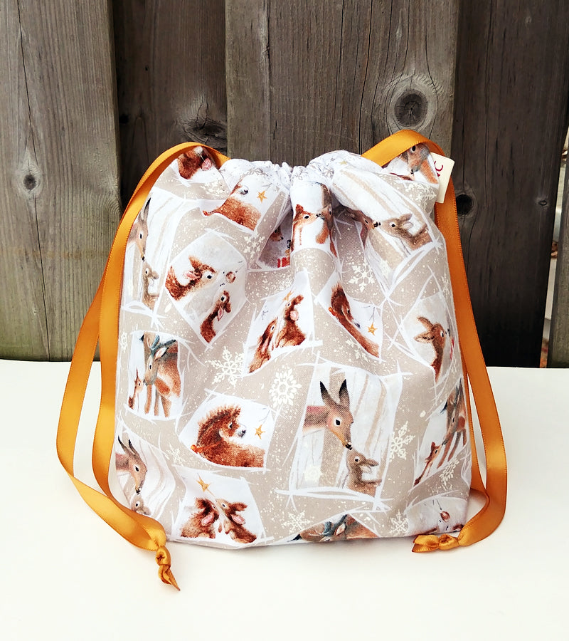 Holiday Animals Print Knitting Divided Sock Size Knitting Bag